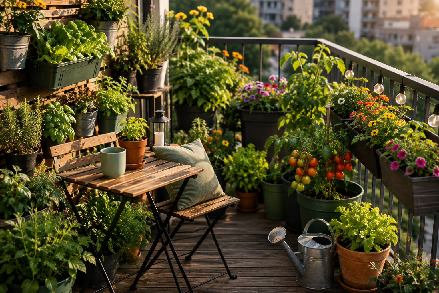 Apartment balcony garden ideas with vegetables herbs and flowers