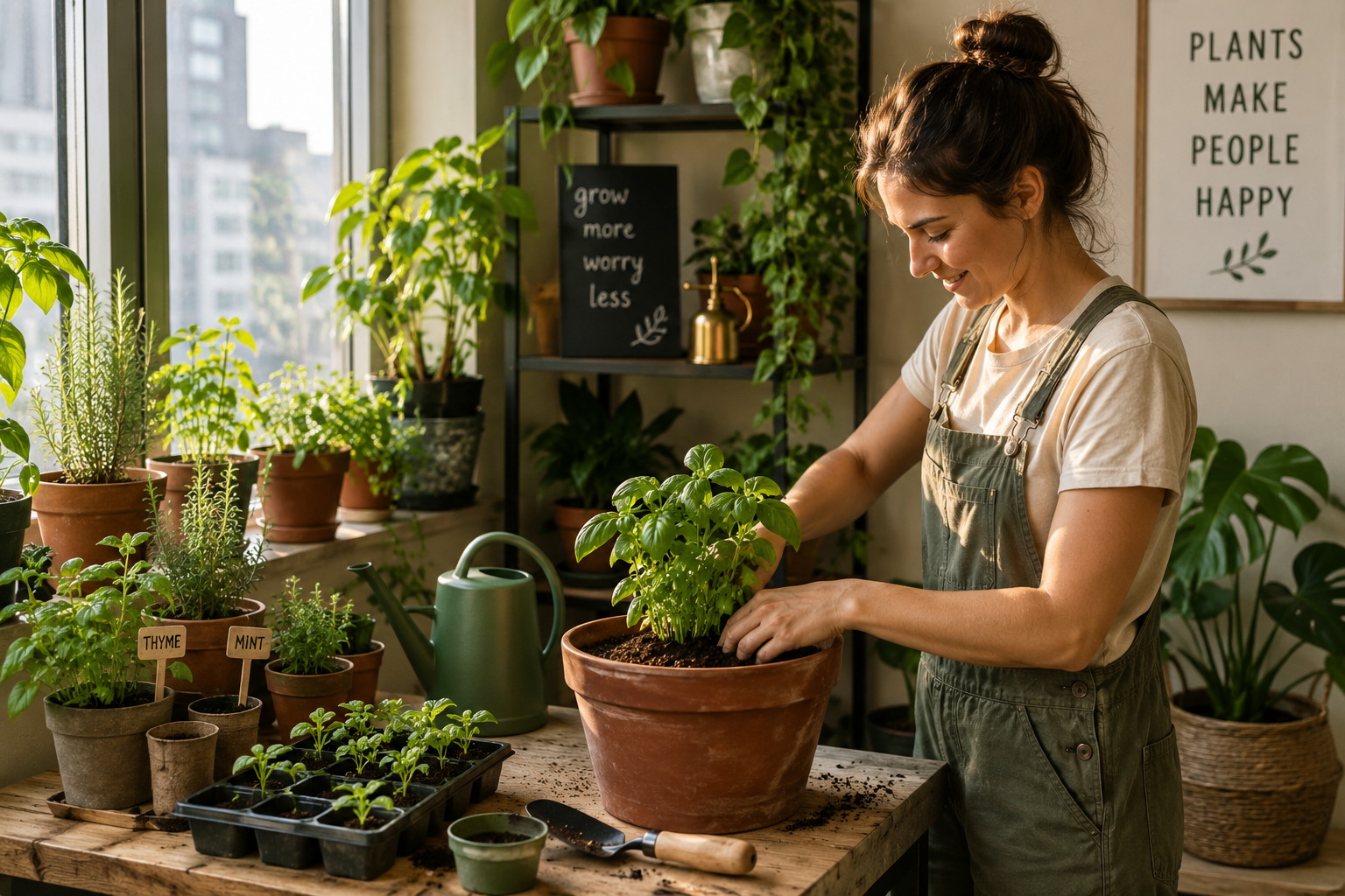 Apartment gardening for beginners with herbs and container plants