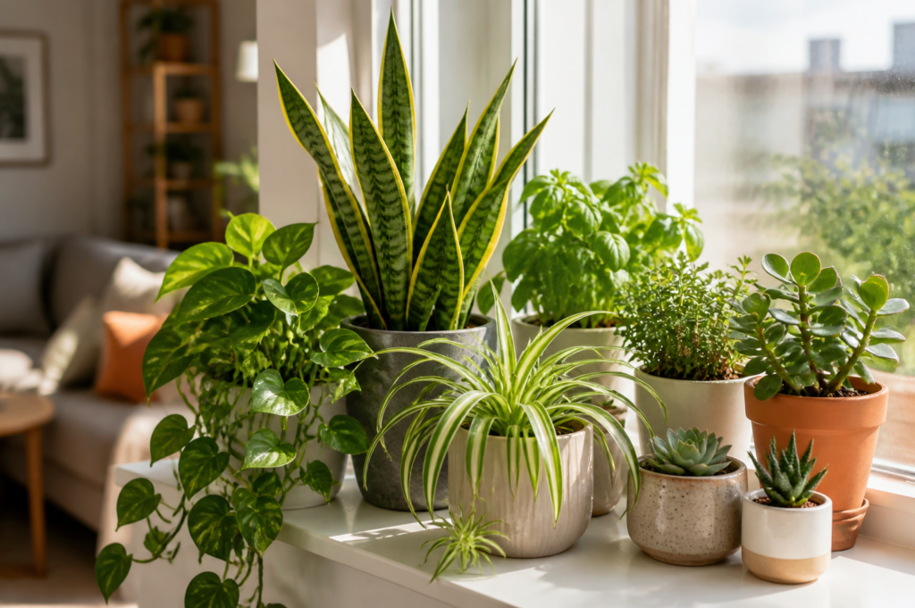 Best Plants for Apartment Gardening: Easy Plants for Beginners Beginner-friendly apartment plants growing beside a sunny window
