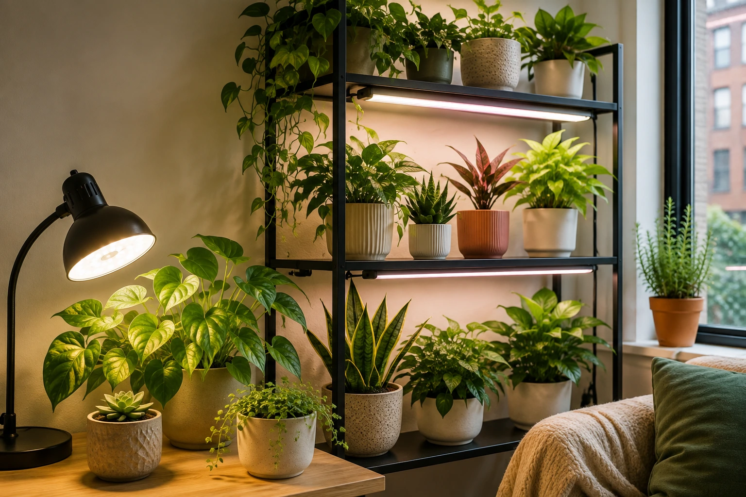 Grow lights for indoor plants in a small apartment
