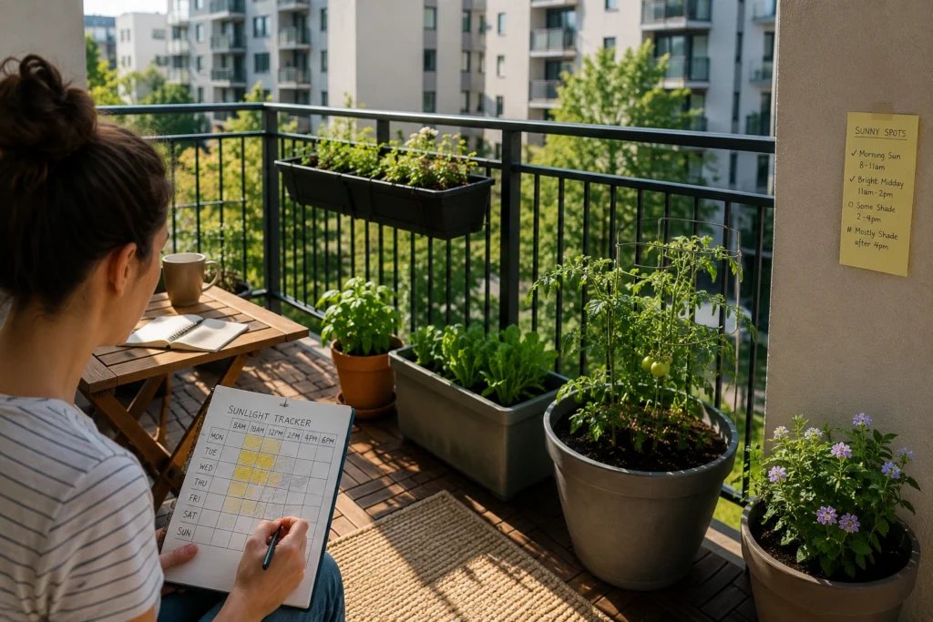 Checking sunlight conditions for an apartment balcony garden