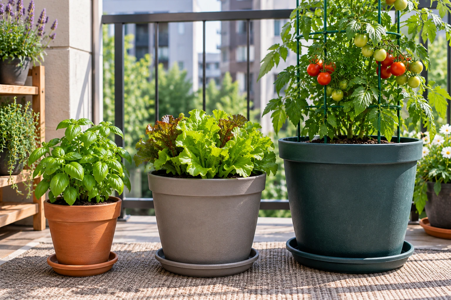 Small, medium, and large plant containers matched to plants with different root and growth needs.