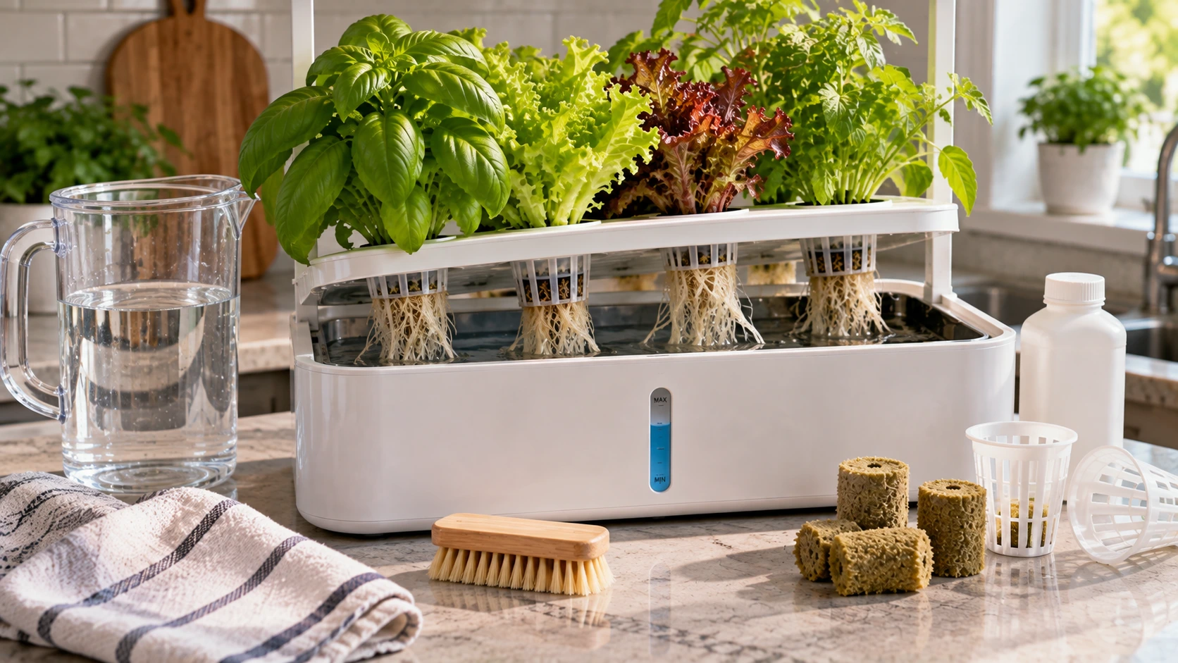 Cleaning and maintaining the reservoir of a countertop hydroponic garden