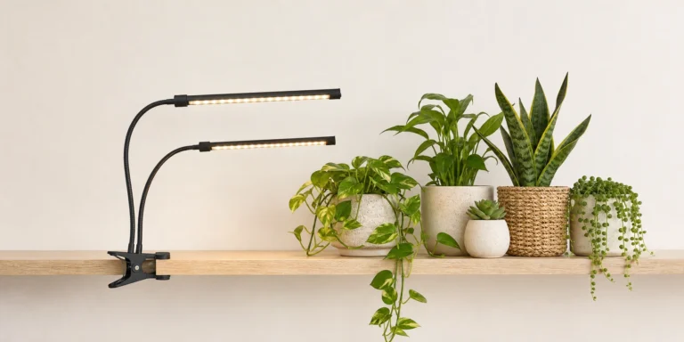 Gooingtop clip-on grow light illuminating potted indoor plants