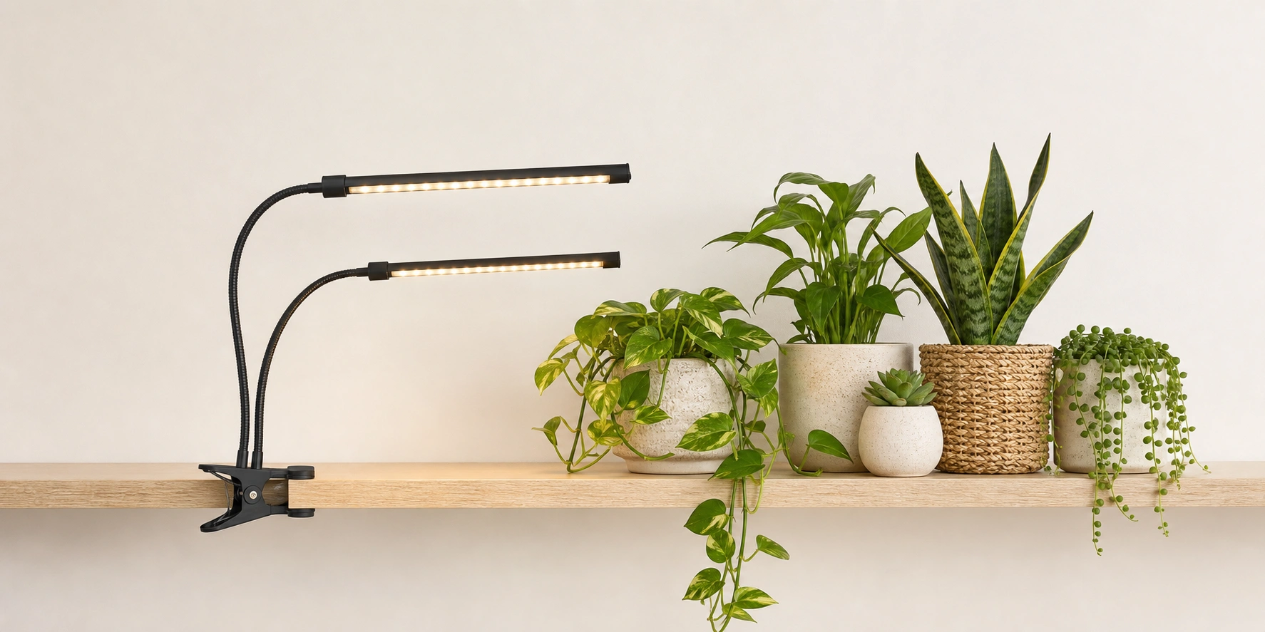 Gooingtop clip-on grow light illuminating potted indoor plants