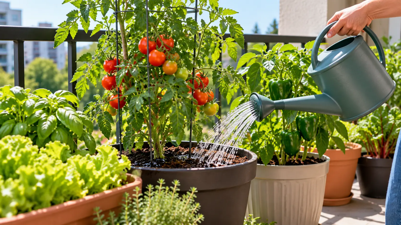 How often to water container vegetables with thorough root-zone watering