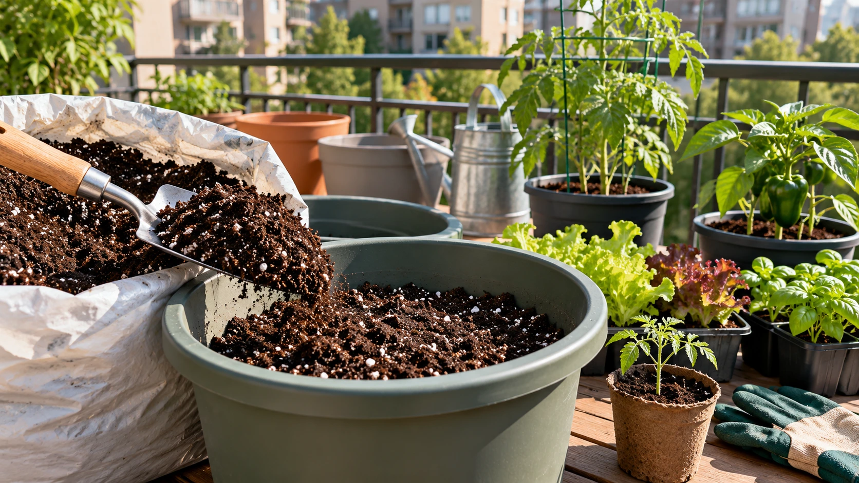 For this article, the primary keyword is “potting mix for container vegetables.” I’d make these two changes so Rank Math sees the exact phrase naturally. Revised featured image alt text Potting mix for container vegetables being added to pots on an apartment balcony