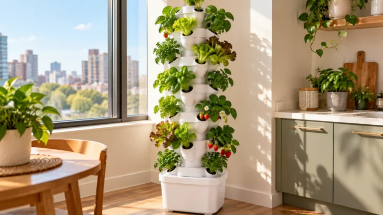 Sjzxuv Vertical Hydroponics Growing System Kit with six vertical growing tiers