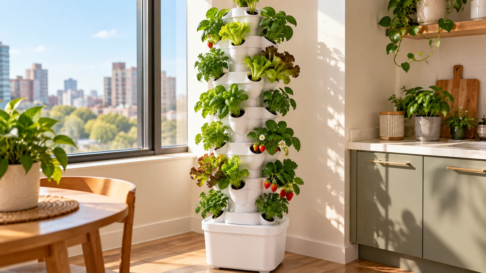 Sjzxuv Vertical Hydroponics Growing System Kit with six vertical growing tiers