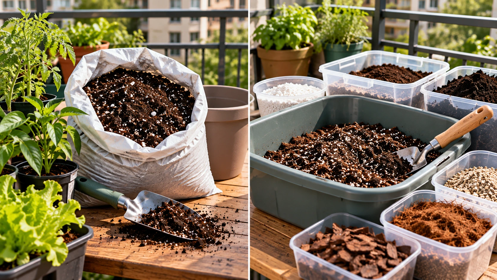 Commercial potting mix compared with a DIY container vegetable growing mix