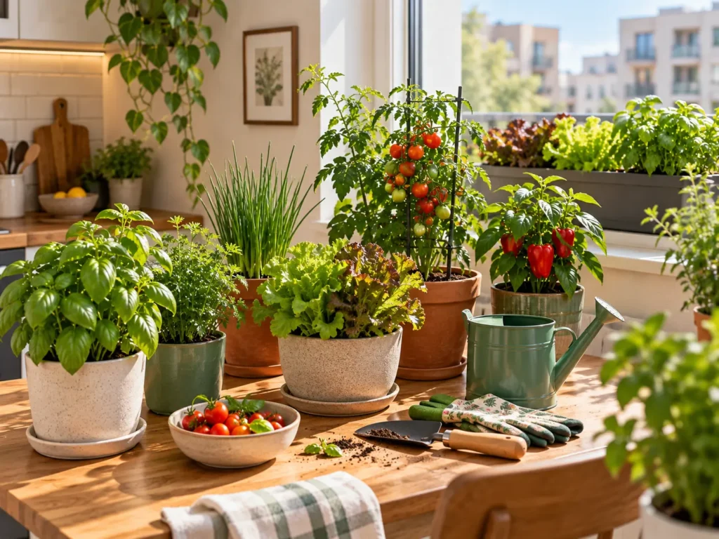Different container sizes matched to leafy greens, root vegetables, peppers, and tomatoes