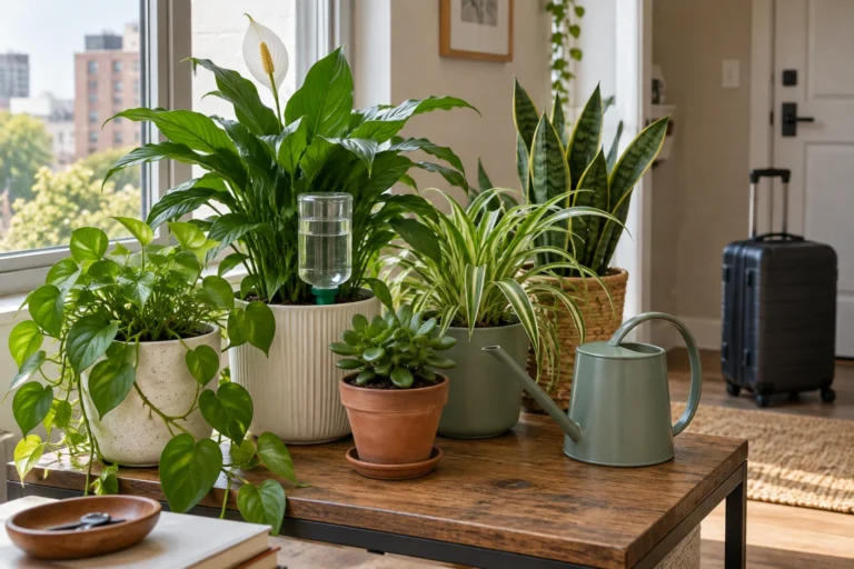 Water plants while away using a simple vacation watering setup for houseplants