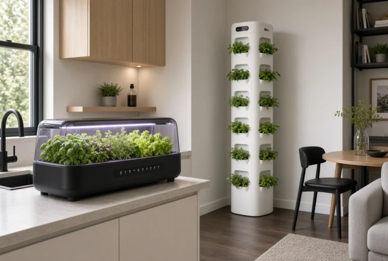 Best hydroponic systems for small apartments shown with countertop and vertical units