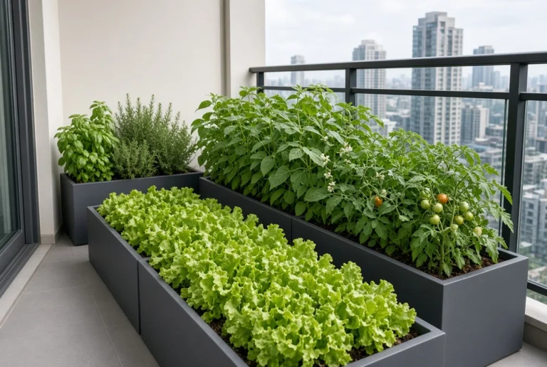 Grow vegetables on a windy balcony with stable low containers and compact plants