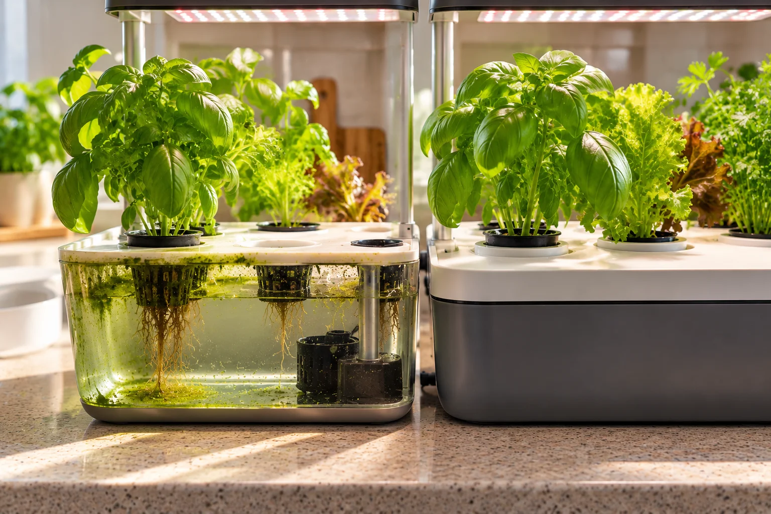 Hydroponic reservoir showing how blocking light helps reduce algae growth